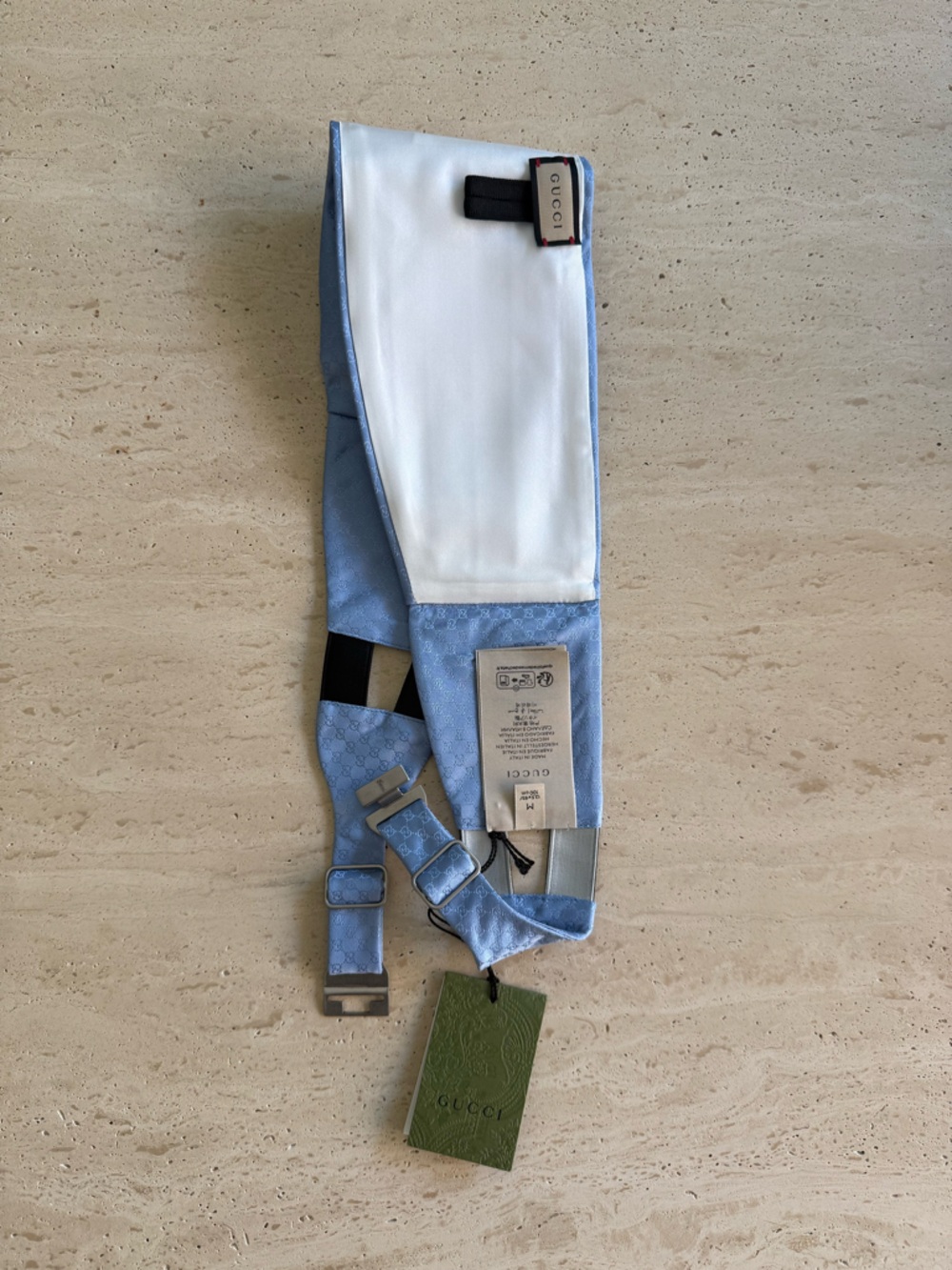 NWT GUCCI SILK CUMMERBUND WITH GG PATTERN LIGHT BLUE  Sz M 💙 - Picture 6 of 10